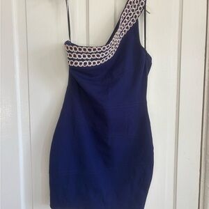Elegant Navy Blue One-Shoulder Dress
